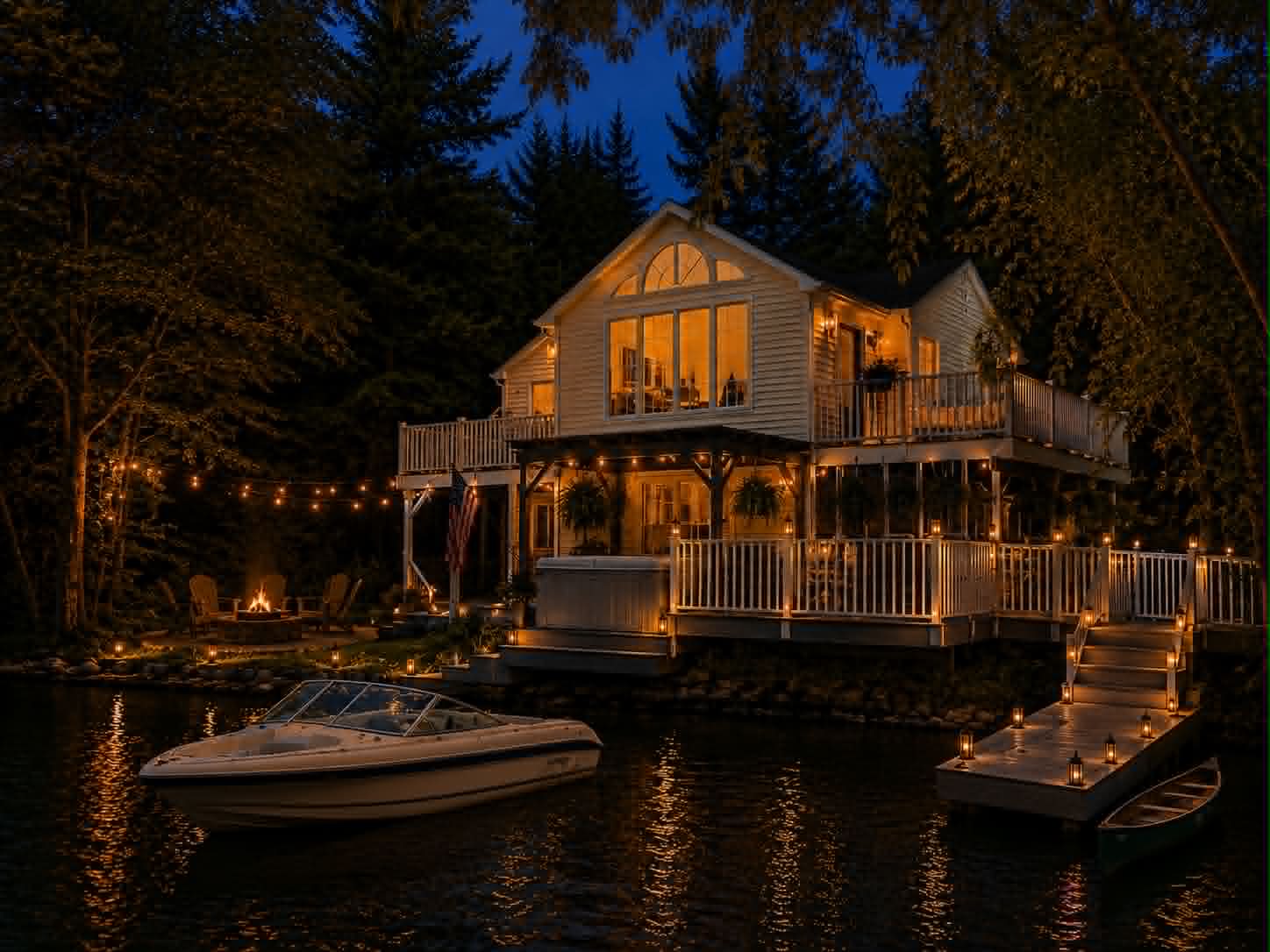 Lakefront Retreat with Private Beach & Hot Tub